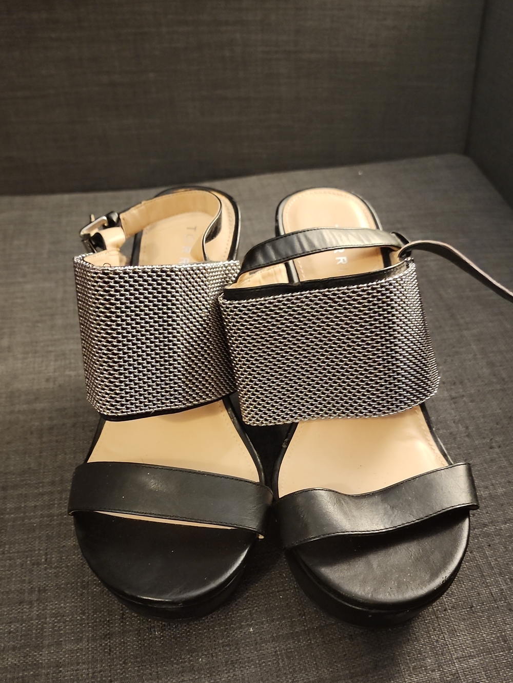 torrid Black and Silver Mesh Wide-Strap Sandals